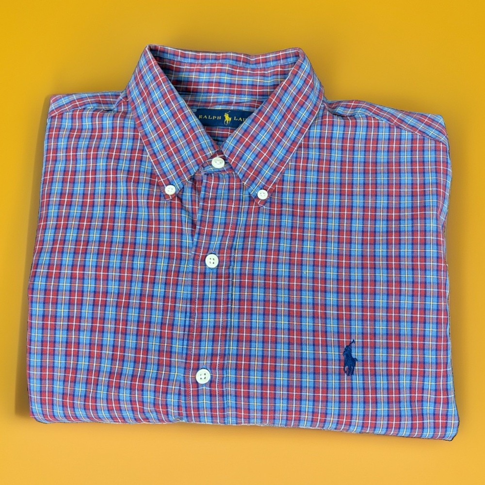 Polo Ralph Lauren XL Long Sleeve Men's Shirt Red Green Plaid Classic Fit Preppy
